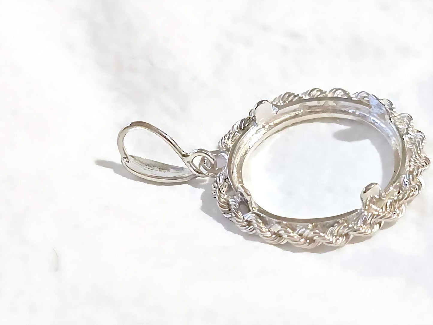 925 Sterling Silver Prong Back Illusion Rope Bezel for 18mm Dime 10 Cent Coins
