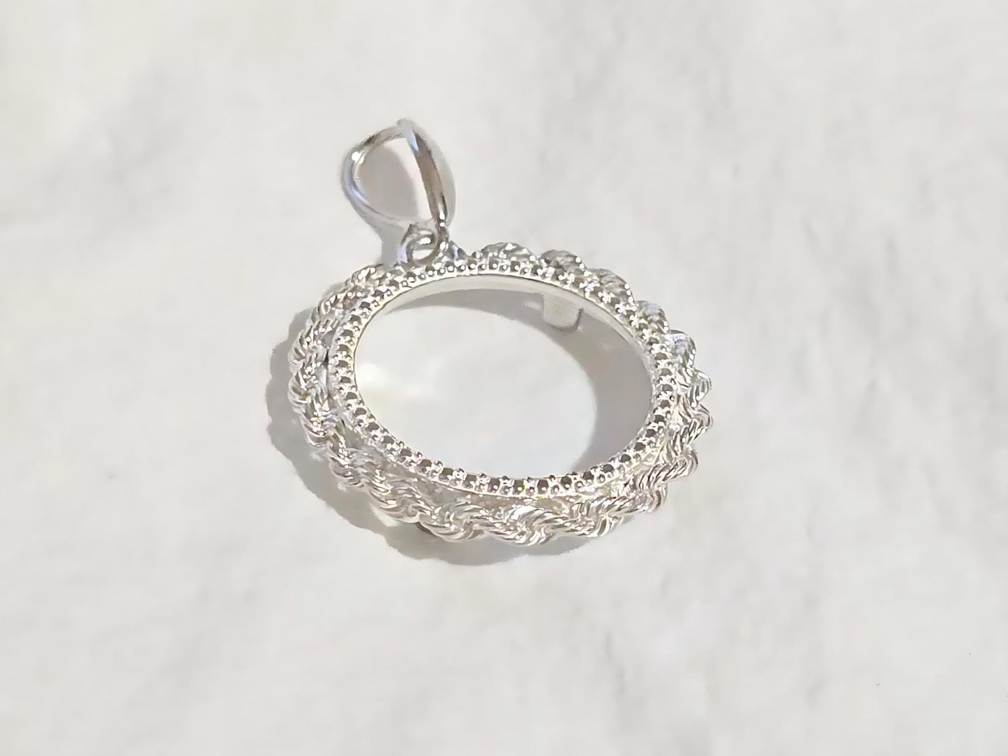 925 Sterling Silver Prong Back Illusion Rope Bezel for 18mm Dime 10 Cent Coins