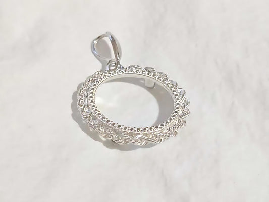 925 Sterling Silver Prong Back Illusion Rope Bezel for 18mm Dime 10 Cent Coins