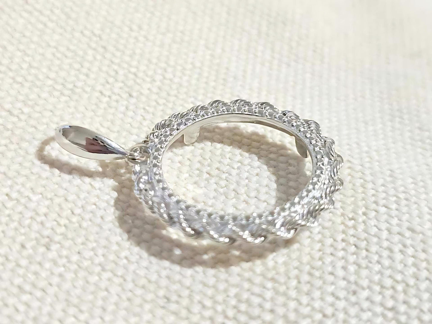 925 Sterling Silver Prong Back Illusion Rope Bezel for 19mm Penny 1 Cent Coins