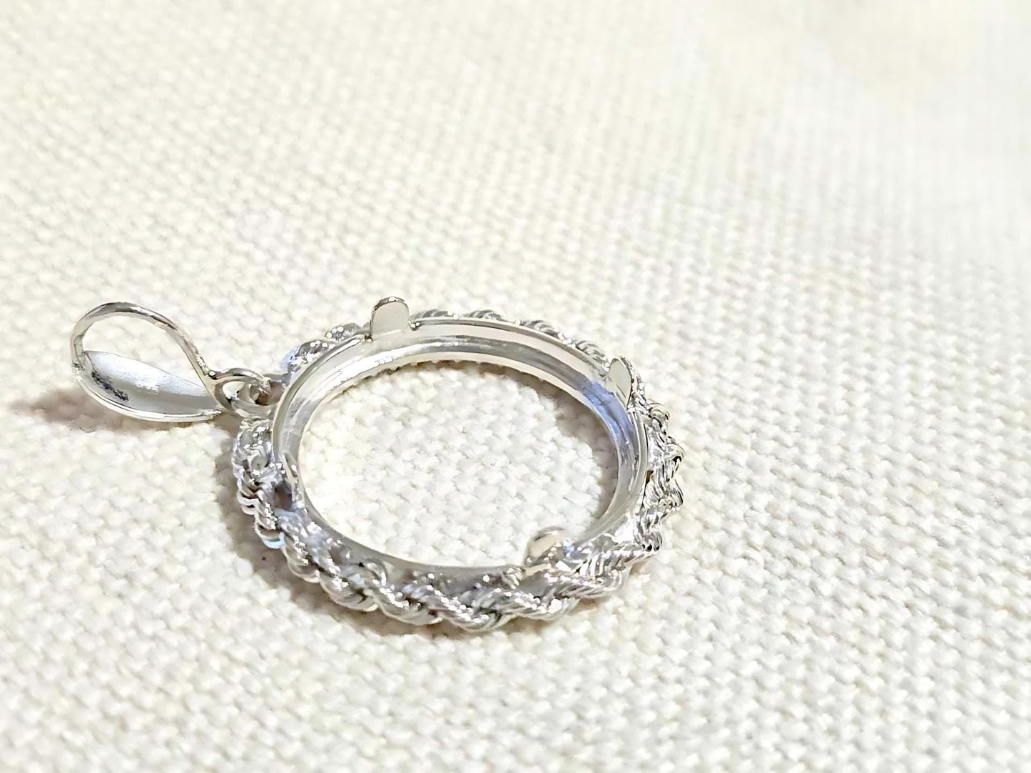 925 Sterling Silver Prong Back Illusion Rope Bezel for 19mm Penny 1 Cent Coins