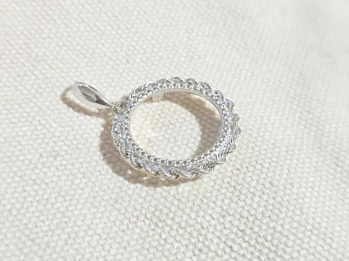 925 Sterling Silver Prong Back Illusion Rope Bezel for 19mm Penny 1 Cent Coins