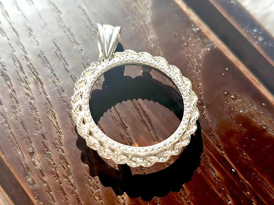 925 Sterling Silver Prong Back Illusion Rope Bezel for 22mm Nickel 5 Cent Coins