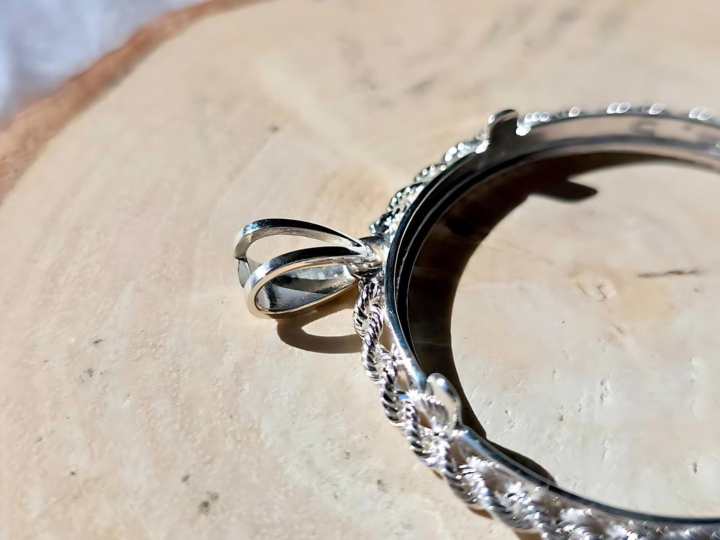925 Sterling Silver Prong Back Illusion Rope Bezel for 34mm Mexican 1 Peso Coins