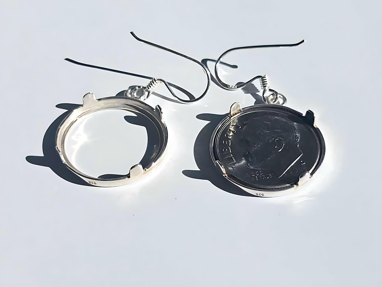 925 Sterling Silver Prong Back Simple Bezel Earring for 18mm Dime 10 Cent Coins