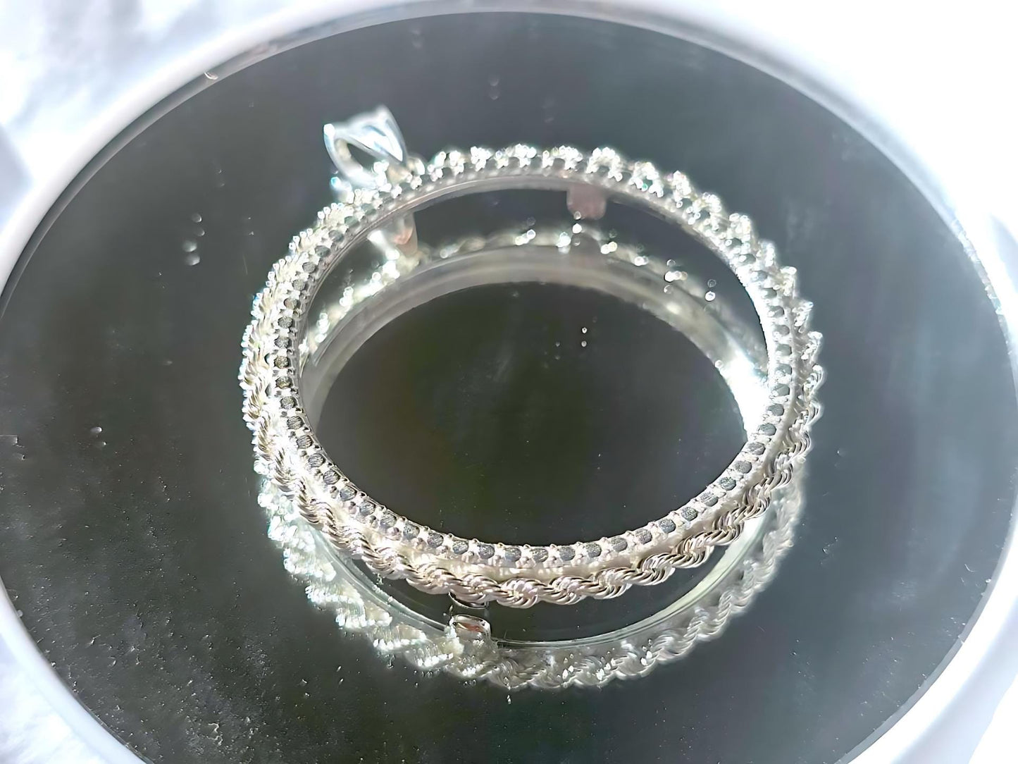 925 Sterling Silver Prong Back Illusion Rope Bezel for 38mm 1 Dollar Coins