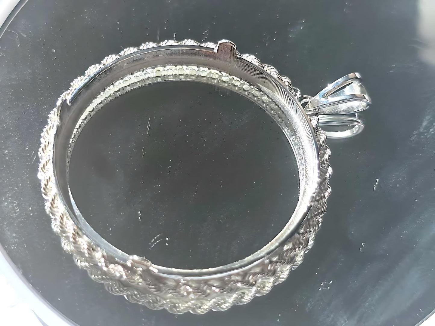 925 Sterling Silver Prong Back Illusion Rope Bezel for 38mm 1 Dollar Coins