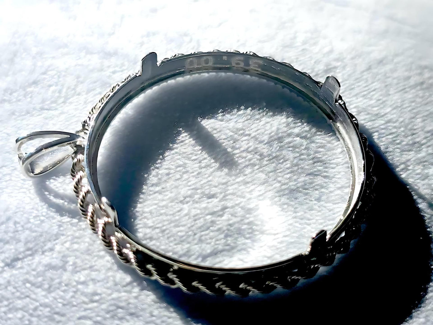925 Sterling Silver Prong Back Illusion Rope Bezel for 39mm Coins Mexican Cien Pesos