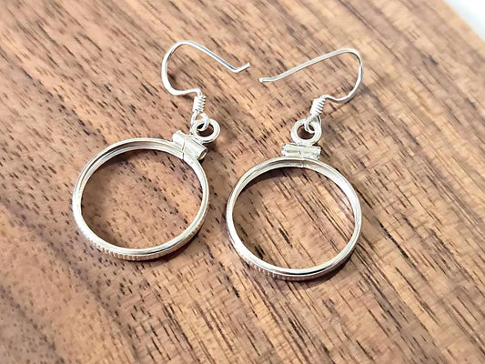 925 Sterling Silver Screw Top Simple Bezel Earring for 18mm Dime 10 Cent Coins