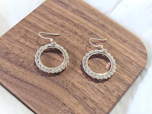 925 Sterling Silver Prong Back Rope Edge Bezel Earring for 18mm Dime 10 Cent Coins