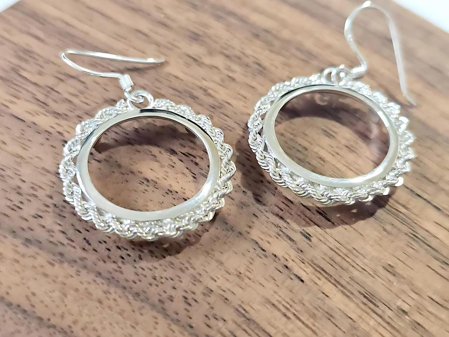 925 Sterling Silver Prong Back Rope Edge Bezel Earring for 18mm Dime 10 Cent Coins