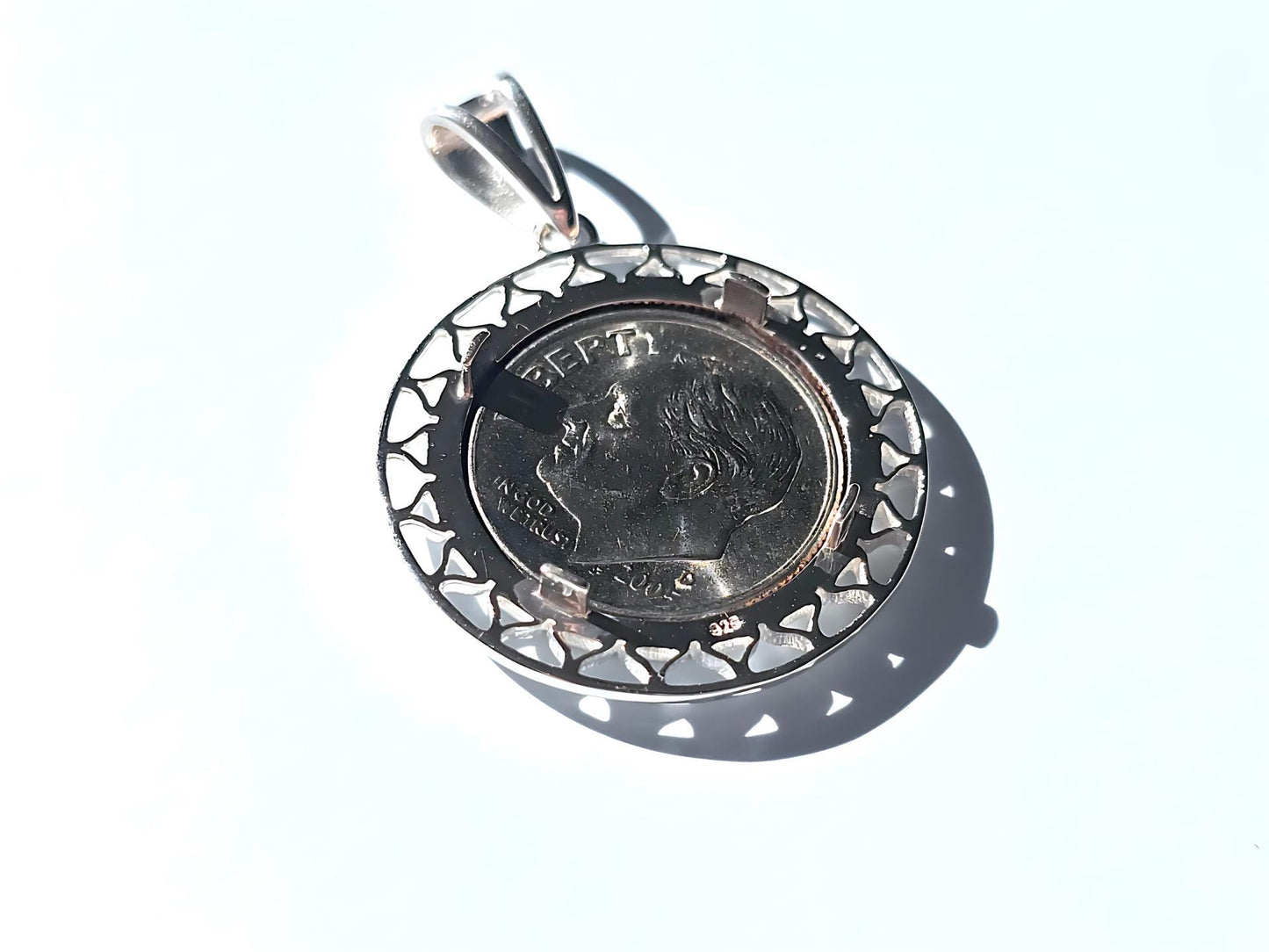 925 Sterling Silver Prong Back Filigree Edge Bezel for 18mm Dime 10 Cent Coins