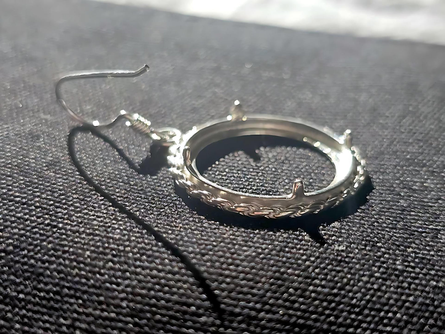 925 Sterling Silver Prong Back Rope Edge DC Bezel Earring for 18mm Dime 10 Cent Coins