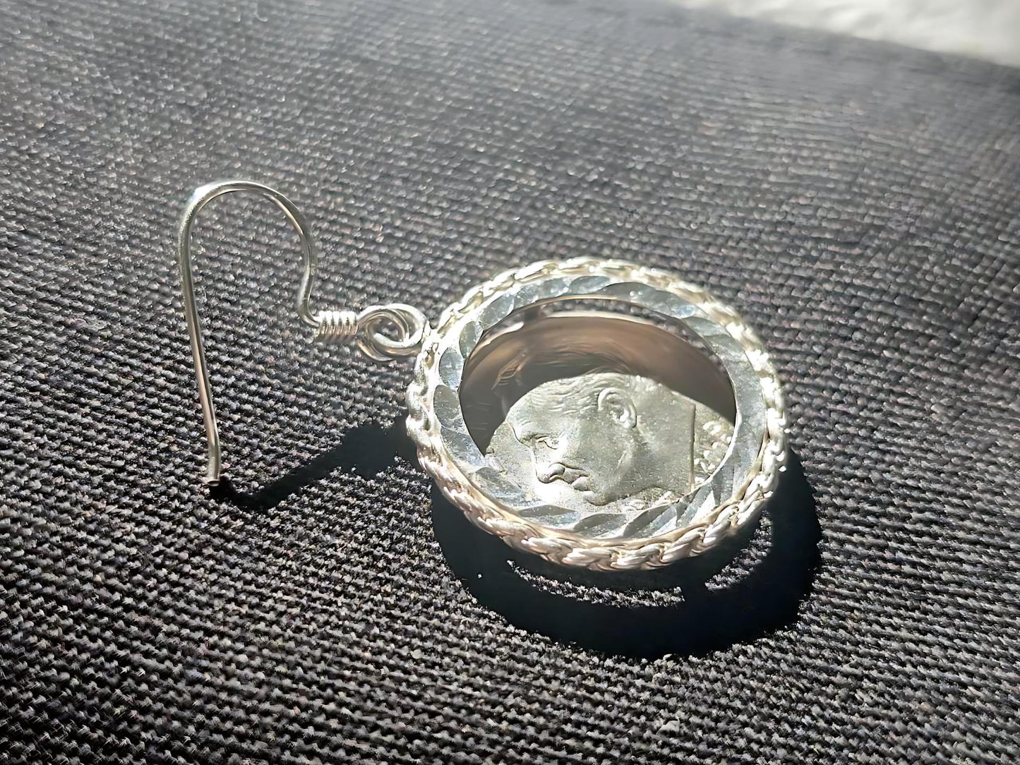 925 Sterling Silver Prong Back Rope Edge DC Bezel Earring for 18mm Dime 10 Cent Coins