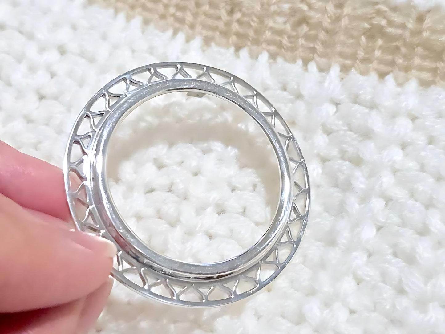 925 Sterling Silver Prong Back Filigree Edge Bezel for 30mm 50 Cent Coins