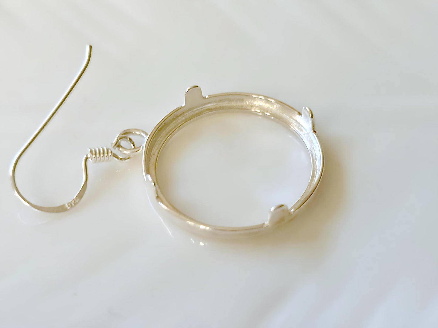 925 Sterling Silver Prong Back Round Edge Bezel Earring for 18mm Dime 10 Cent Coins