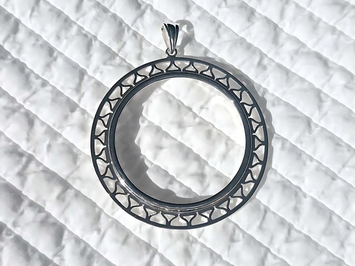 925 Sterling Silver Prong Back Filigree Edge Bezel for 41mm 1 oz Coins
