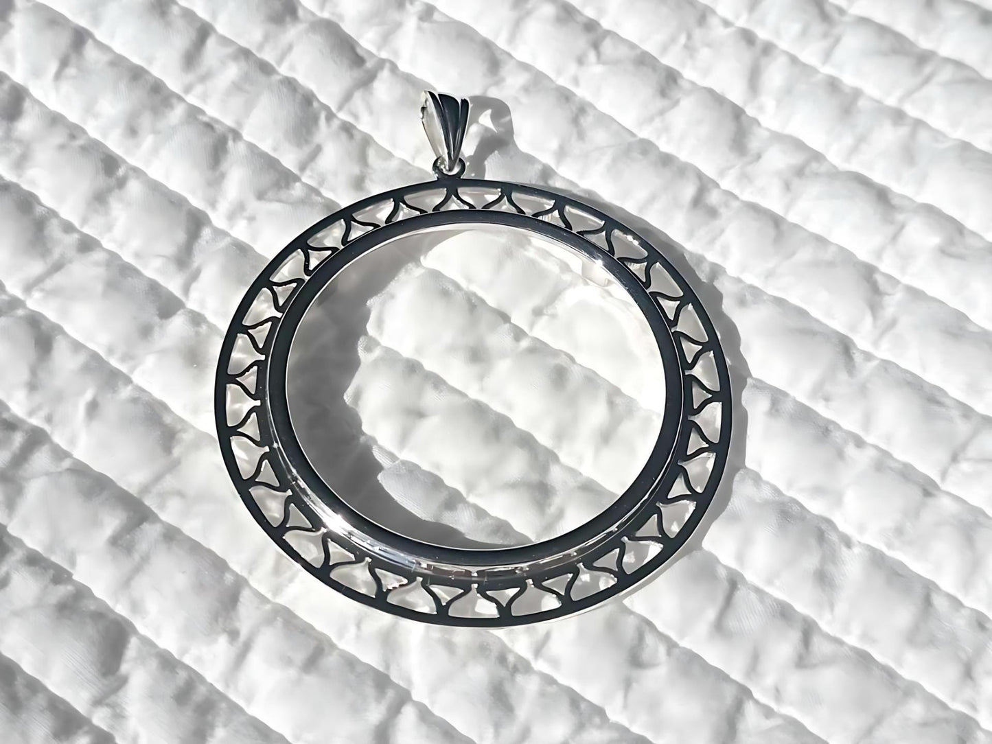 925 Sterling Silver Prong Back Filigree Edge Bezel for 41mm 1 oz Coins