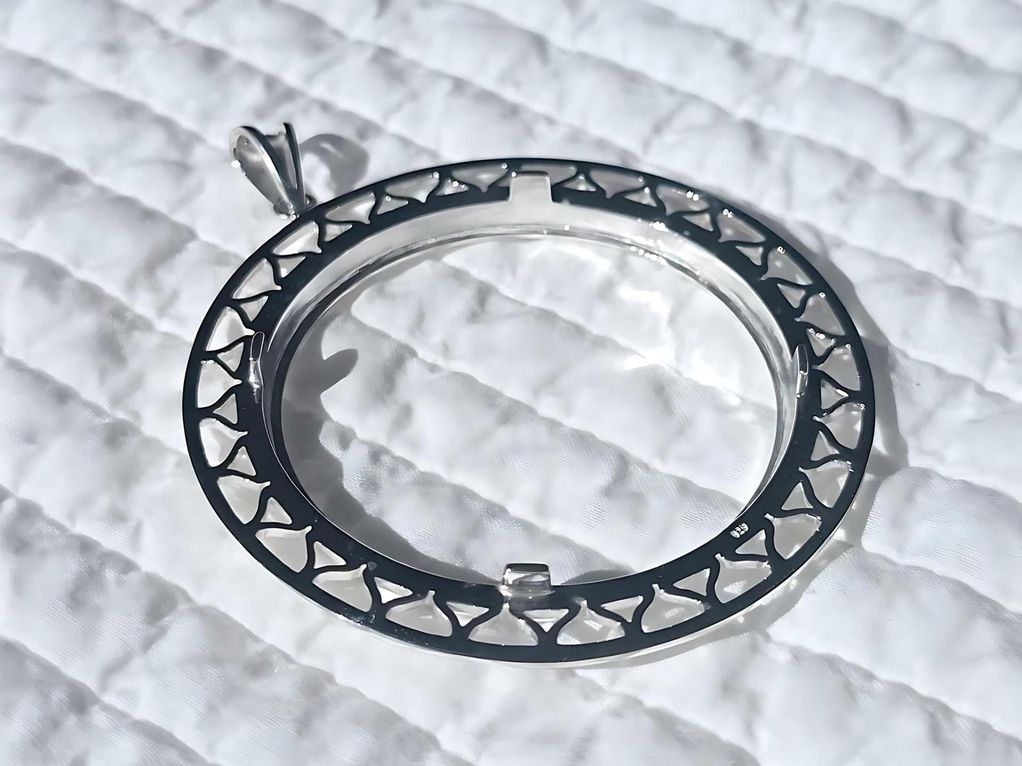 925 Sterling Silver Prong Back Filigree Edge Bezel for 41mm 1 oz Coins