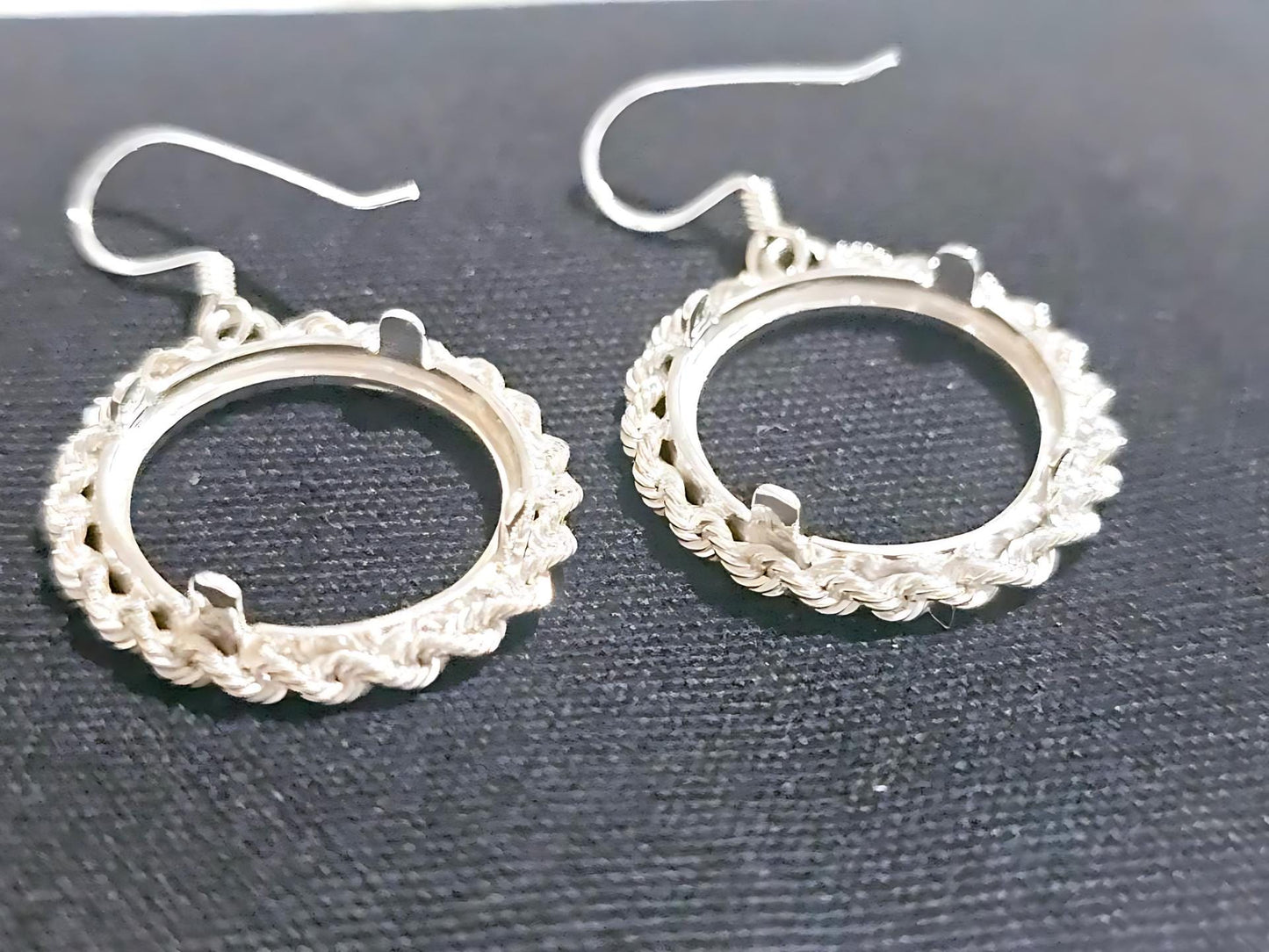 925 Sterling Silver Prong Back Illusion Rope Bezel Earring for 18mm Dime 10 Cent Coins