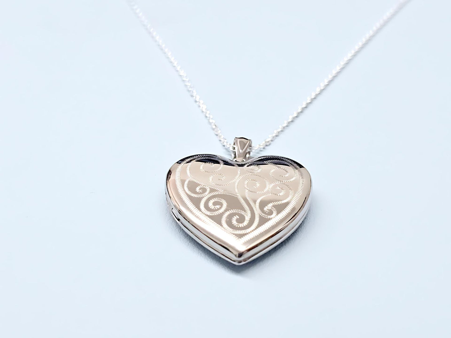 925 Sterling Silver Scroll Engraved Heart 4 Pictures Locket Pendant
