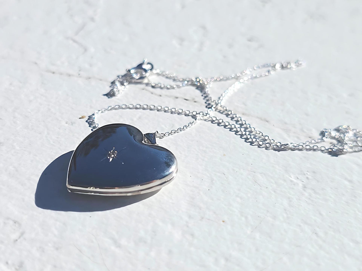 925 Sterling Silver Engraved Star with Diamond 4 Pictures Heart Locket Pendant
