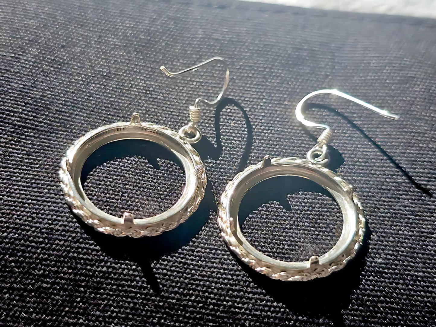 925 Sterling Silver Prong Back Rope Edge DC Bezel Earring for 18mm Dime 10 Cent Coins