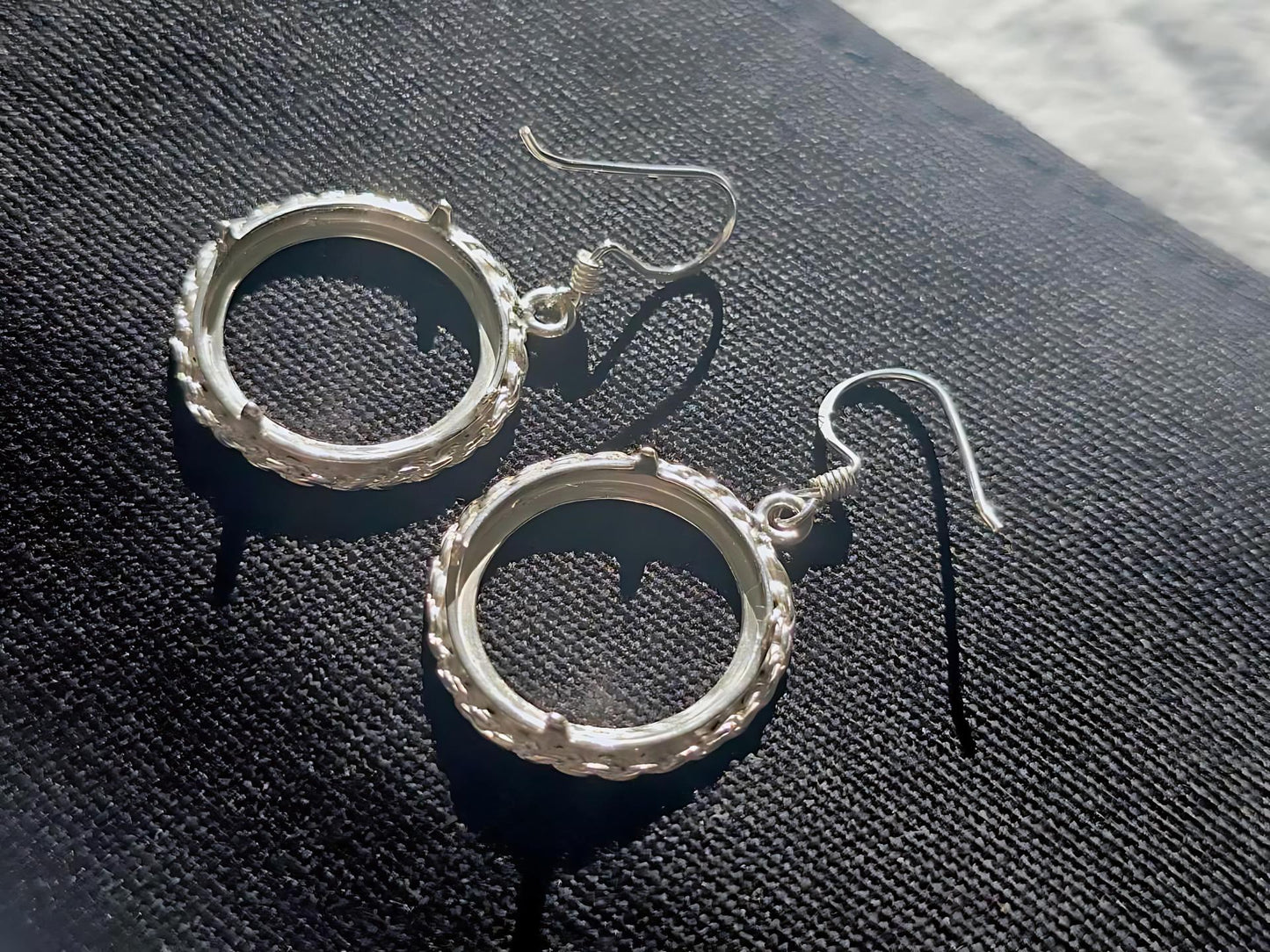925 Sterling Silver Prong Back Rope Edge DC Bezel Earring for 18mm Dime 10 Cent Coins