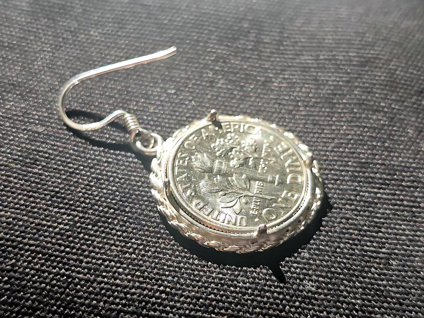 925 Sterling Silver Prong Back Rope Edge DC Bezel Earring for 18mm Dime 10 Cent Coins