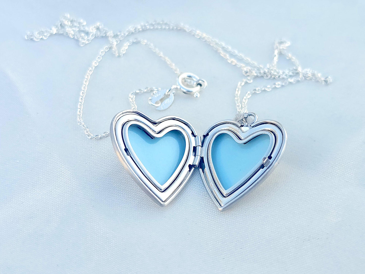 925 Sterling Silver Heart Locket Pendant with Pink Enamel Butterfly on Flower