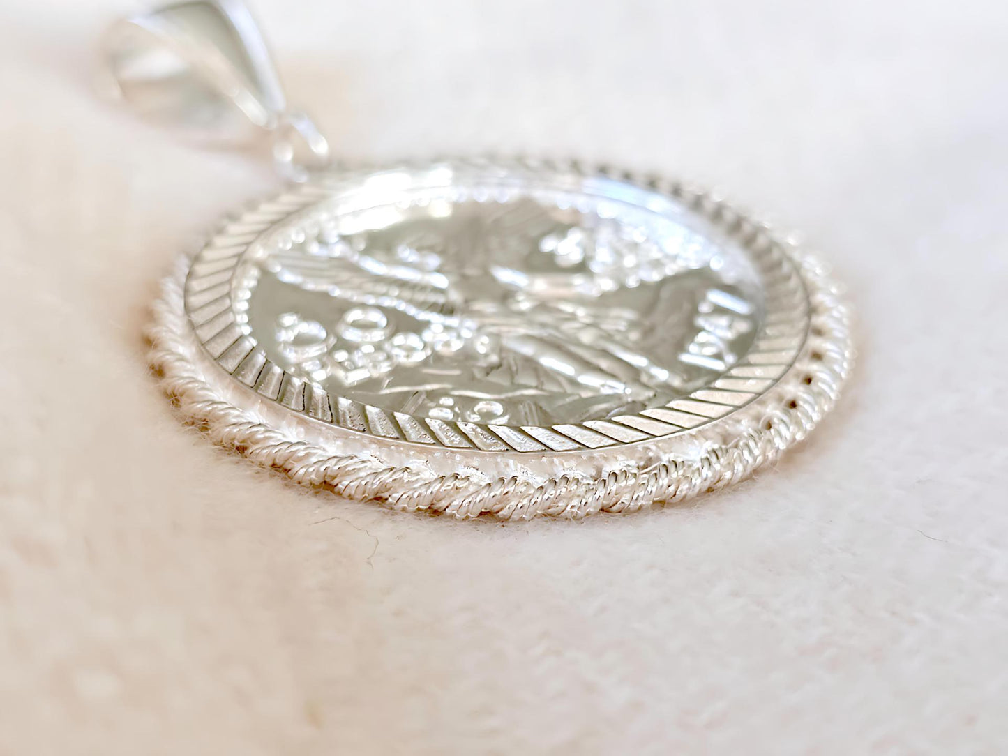 925 Sterling Silver Prong Back Rope Edge Bezel for 37mm Replica 50 Peso Centenario Coin