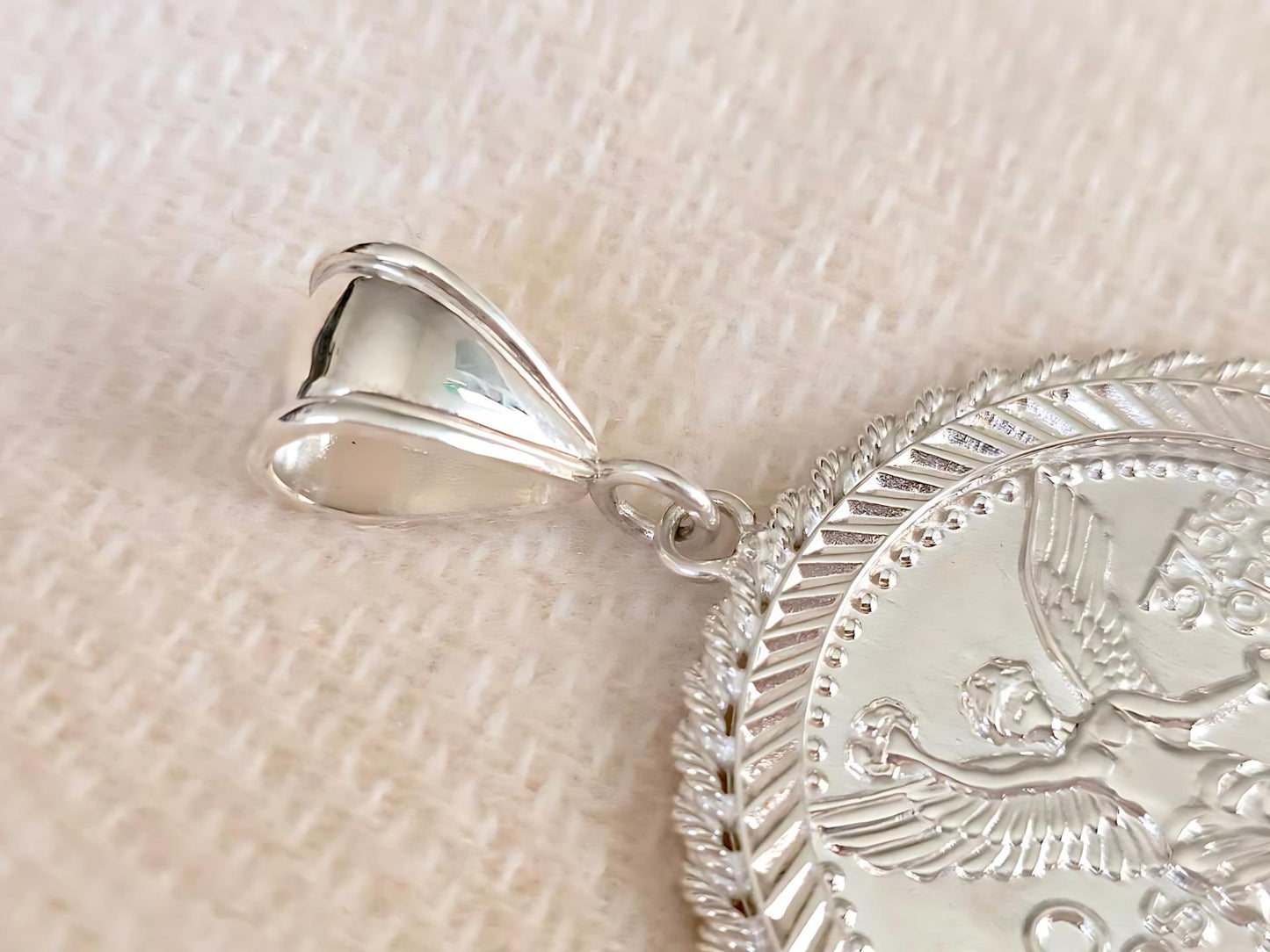 925 Sterling Silver Prong Back Rope Edge Bezel for 37mm Replica 50 Peso Centenario Coin