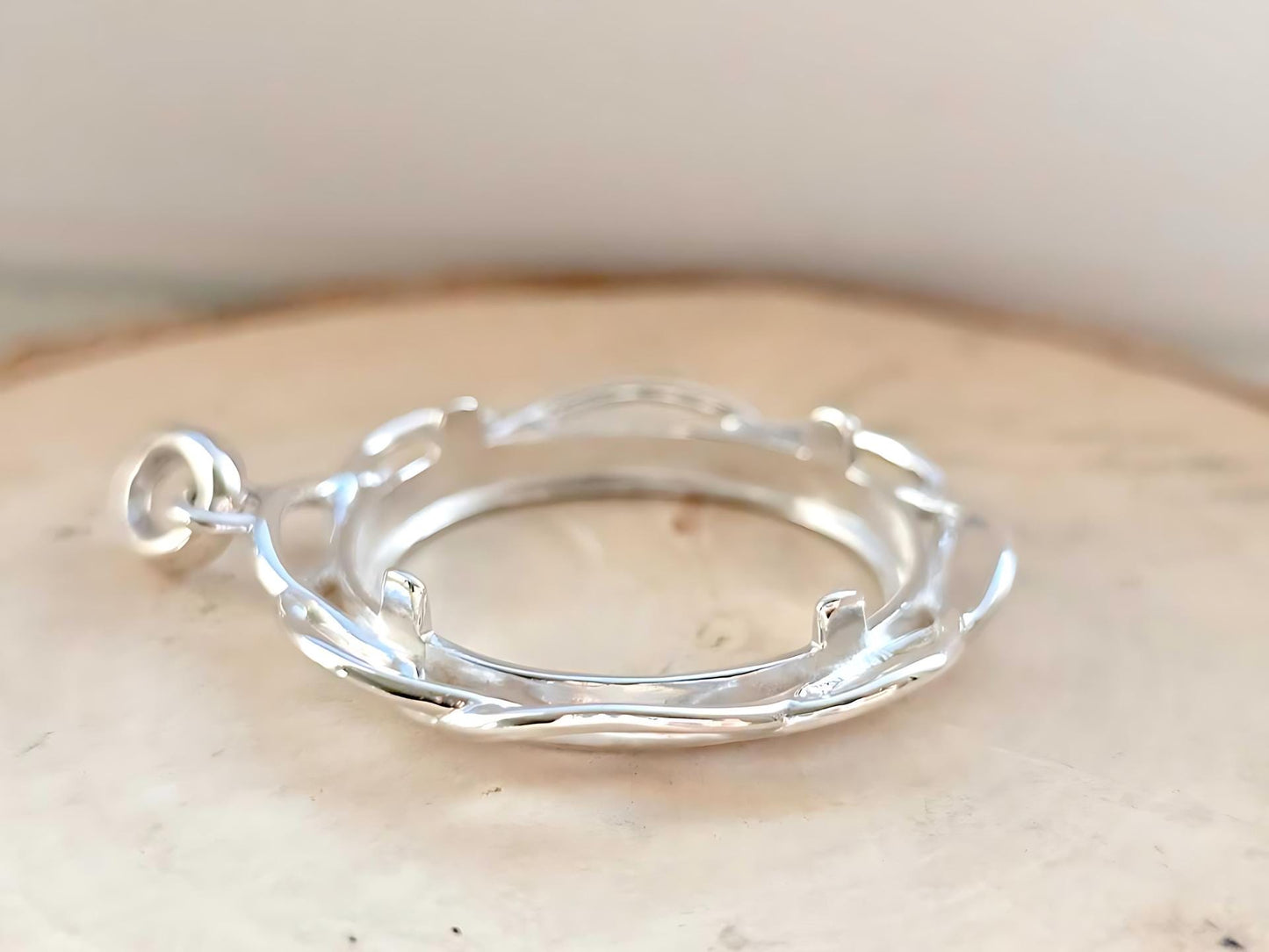 925 Sterling Silver Prong Back Braided Edge Bezel for 24mm Quarter 25Cent Coins