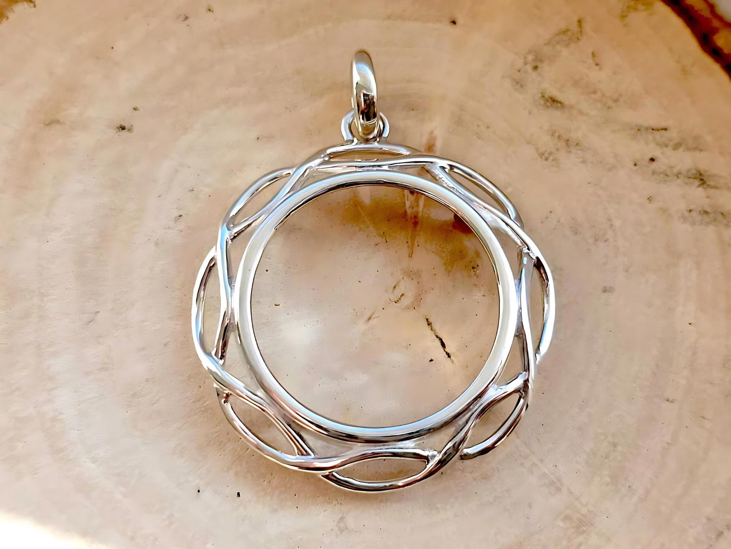 925 Sterling Silver Prong Back Braided Edge Bezel for 24mm Quarter 25Cent Coins