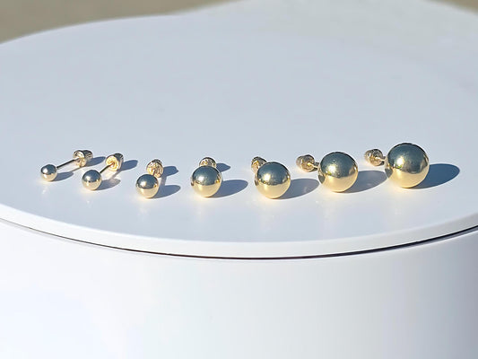 14K Yellow Gold Polished Round Ball Stud Earrings Screw Backing 2mm-8mm