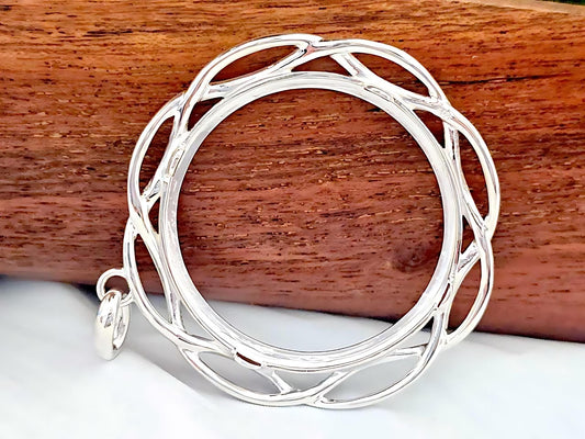 925 Sterling Silver Prong Back Braided Edge Bezel for 34mm Mexican 1 Peso Coins
