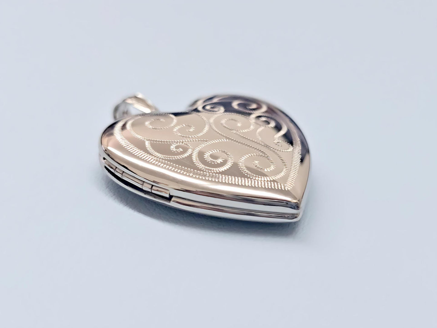 925 Sterling Silver Scroll Engraved Heart 4 Pictures Locket Pendant