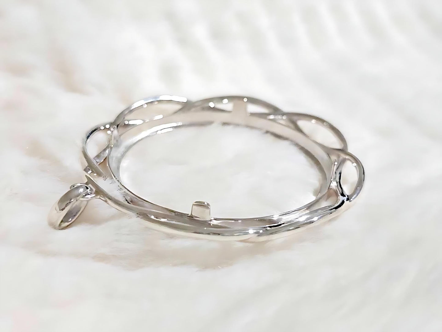 925 Sterling Silver Prong Back Braided Edge Bezel for 39mm Coins Mexican Cien Pesos