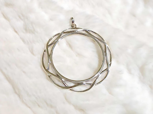 925 Sterling Silver Prong Back Braided Edge Bezel for 39mm Coins Mexican Cien Pesos