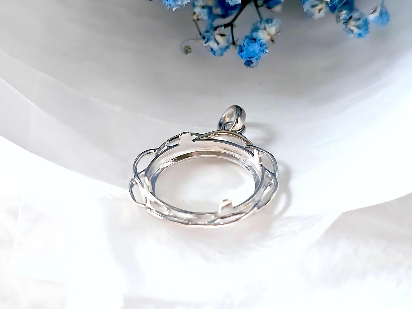 925 Sterling Silver Prong Back Braided Edge Bezel for 19mm Penny 1 Cent Coins