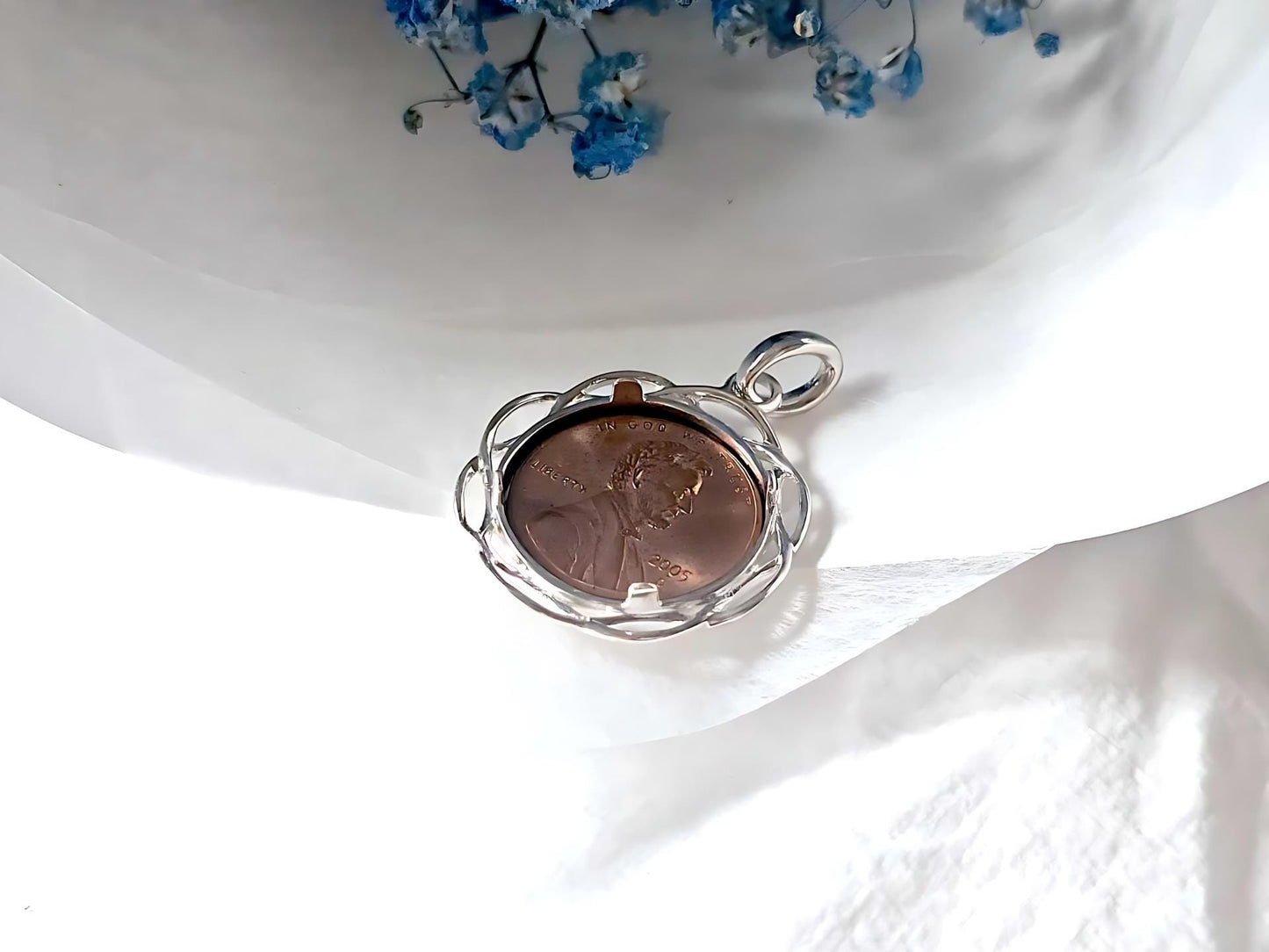 925 Sterling Silver Prong Back Braided Edge Bezel for 19mm Penny 1 Cent Coins