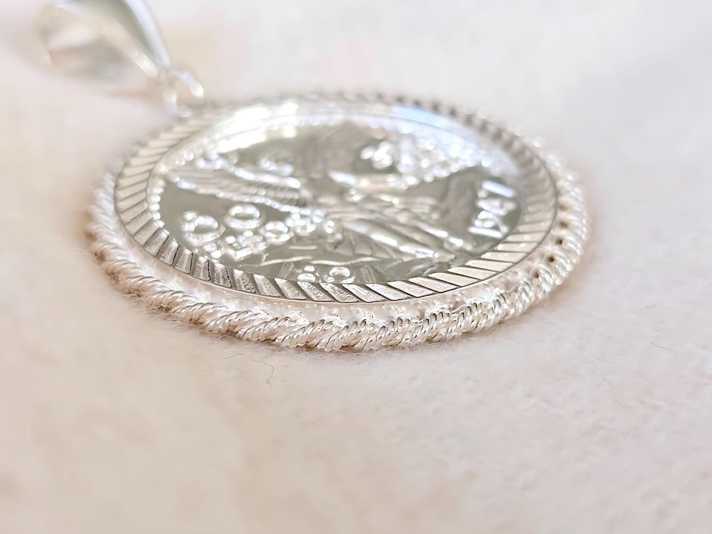 925 Sterling Silver Prong Back Rope Edge Bezel for 37mm Replica 50 Peso Centenario Coin