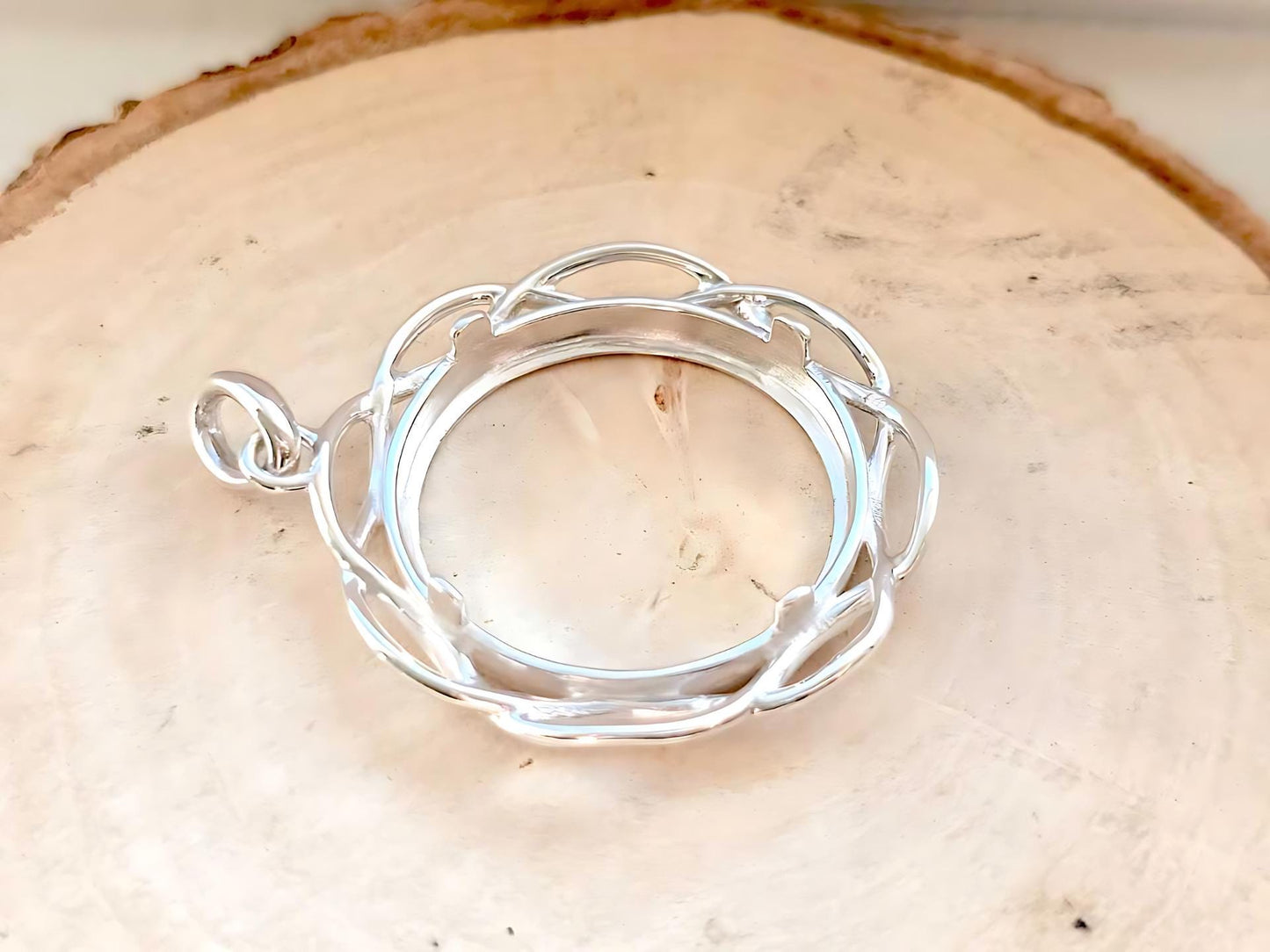 925 Sterling Silver Prong Back Braided Edge Bezel for 24mm Quarter 25Cent Coins
