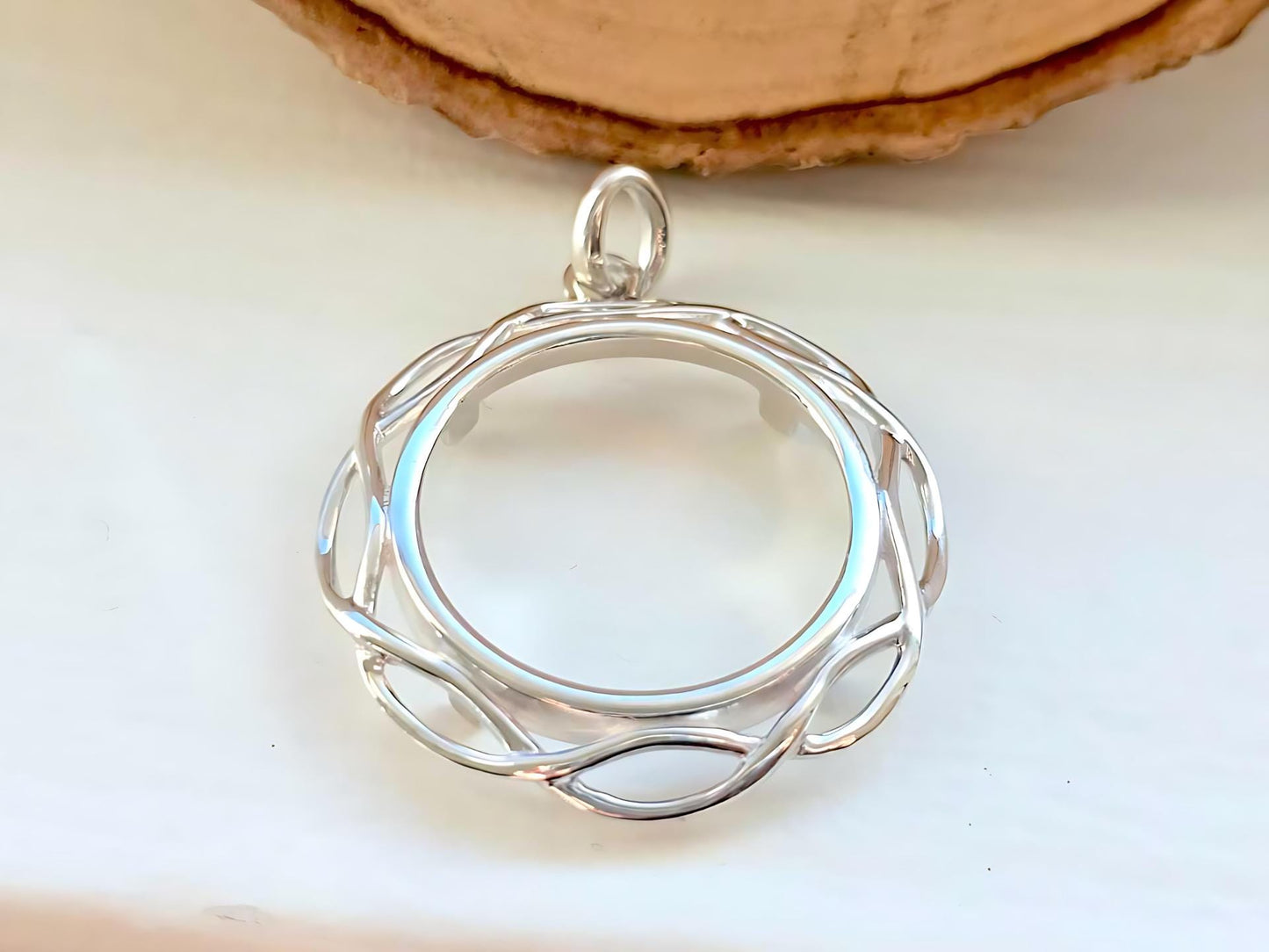 925 Sterling Silver Prong Back Braided Edge Bezel for 24mm Quarter 25Cent Coins