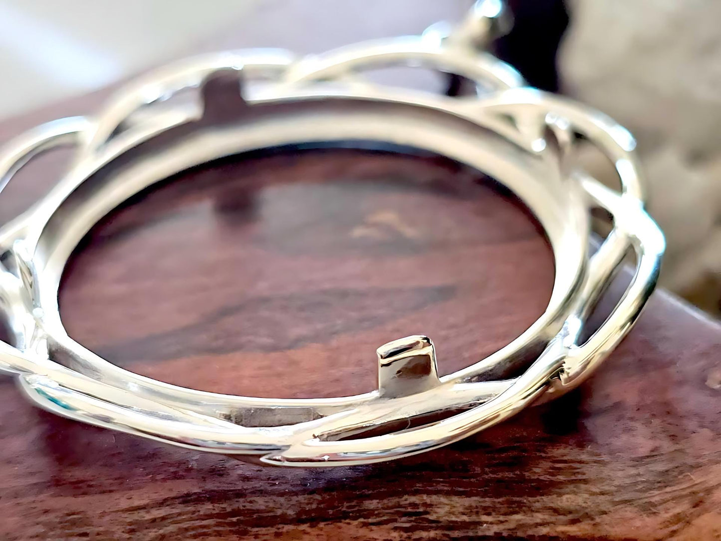 925 Sterling Silver Prong Back Braided Edge Bezel for 34mm Mexican 1 Peso Coins