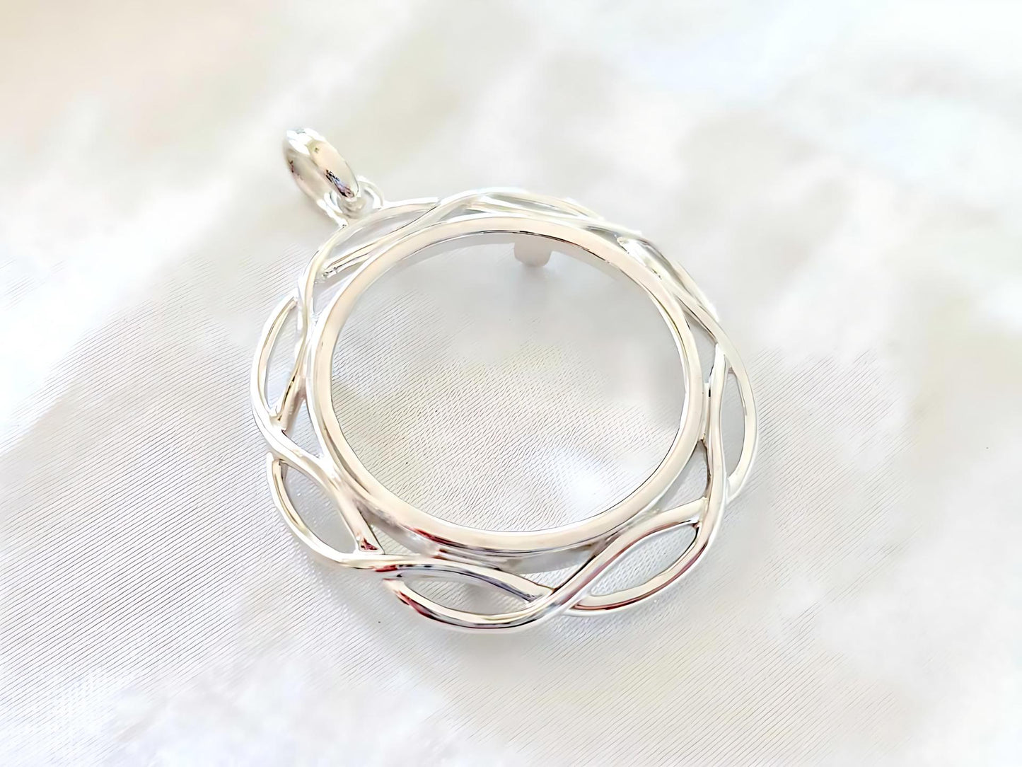 925 Sterling Silver Prong Back Braided Edge Bezel for 26mm Coins