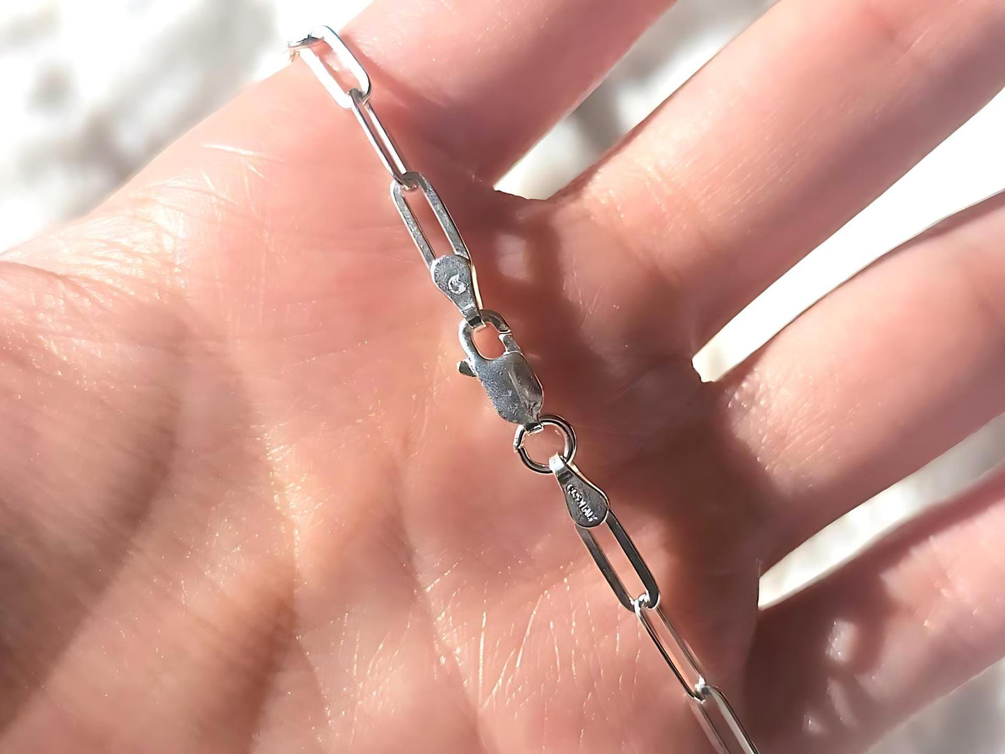 925 Sterling Silver Paperclip Chain Necklace Bracelet for Men Women 3mm 4mm