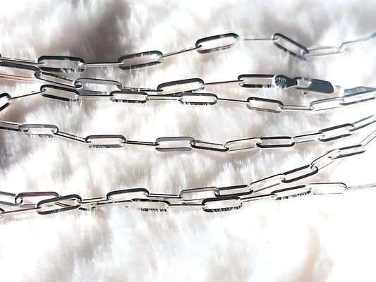 925 Sterling Silver Paperclip Chain Necklace Bracelet for Men Women 3mm 4mm