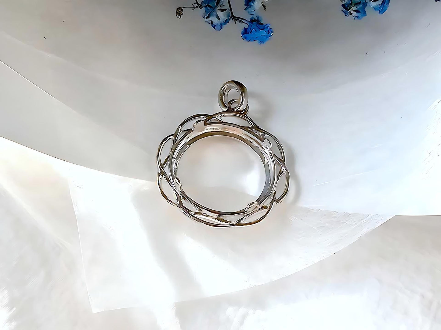 925 Sterling Silver Prong Back Braided Edge Bezel for 19mm Penny 1 Cent Coins