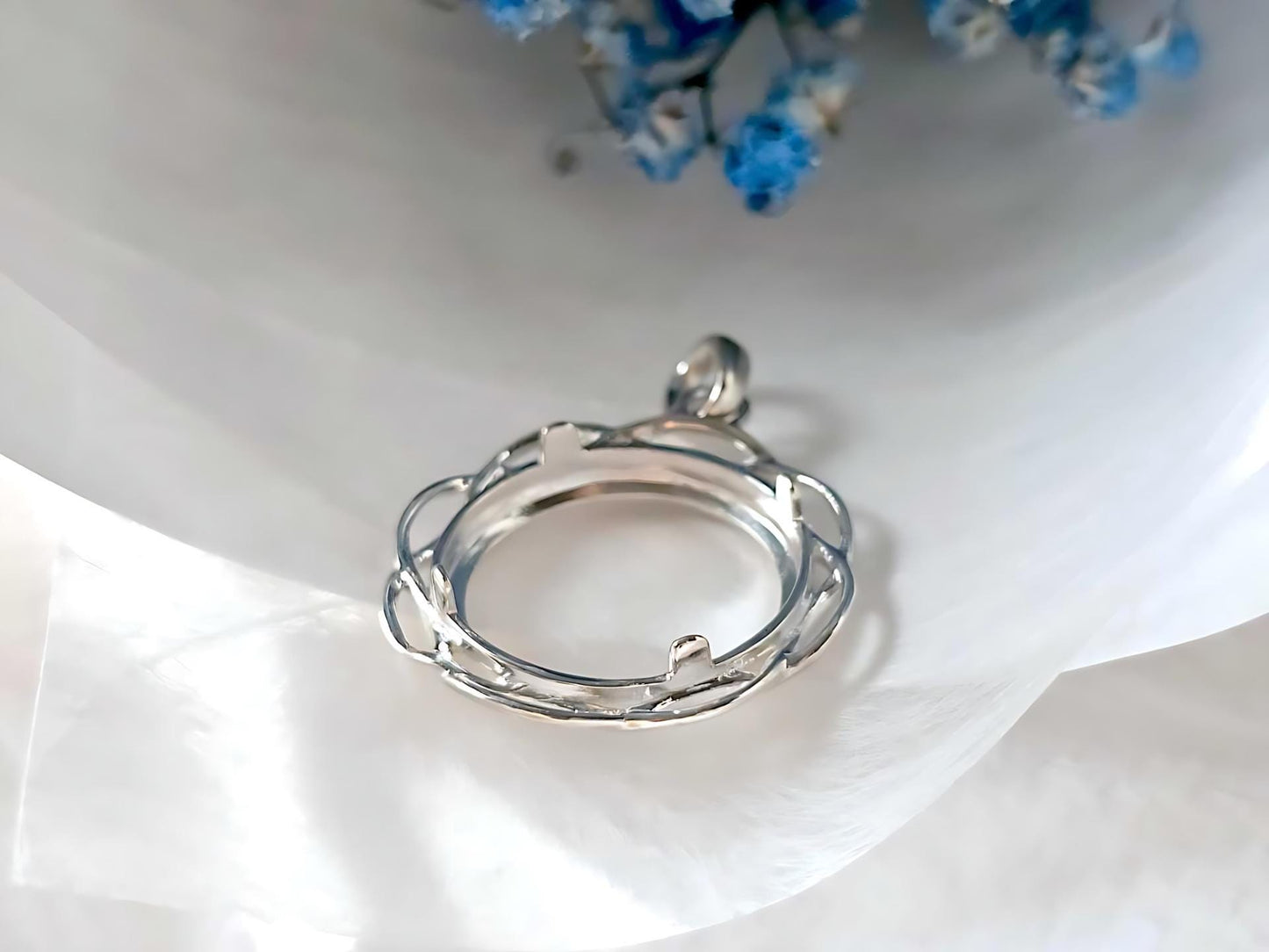 925 Sterling Silver Prong Back Braided Edge Bezel for 19mm Penny 1 Cent Coins